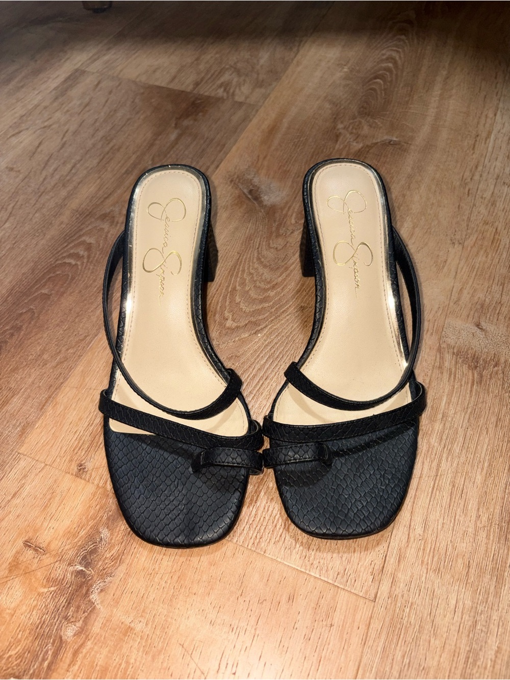 Jessica Simpson Black Strappy Block Heel Sandals Size 6.5